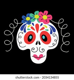  vector illustration of a skull decorated with flowers for conceptual designs of Day of the Dead celebration