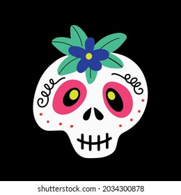  vector illustration of a skull decorated with flowers for Halloween and Day of the Dead celebration