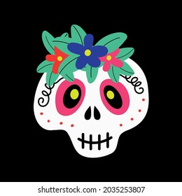  vector illustration of a skull decorated with flowers for conceptual designs of Halloween celebration