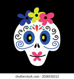  vector illustration of a skull decorated with flowers for conceptual designs of Day of the Dead celebration