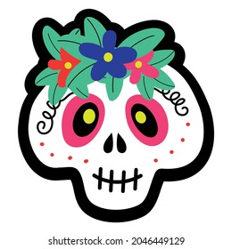  vector illustration of a skull decorated with flowers for conceptual designs of Halloween celebration