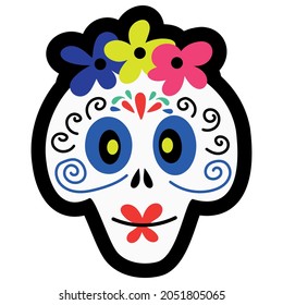  vector illustration of a skull decorated with flowers for conceptual designs of Halloween celebration