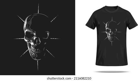 Vector illustration of skull for design of t shirt print. 