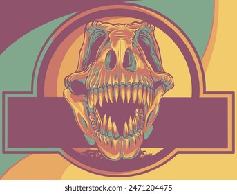 vector illustration of skull dinosaur t-rex in logo