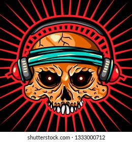 Vector illustration of skull dj. Shirt design for dj day session. Sticker skull