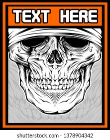 Vector illustration of skull dj. Shirt design on dark background. Text is on the separate layer. - Vector