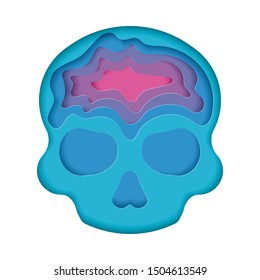 Vector illustration of the Skull done in 3D origami paper cut style. Modern illustration for the medicine, health care and anatomy theme.