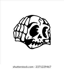 vector illustration of skull doodle with concept hand