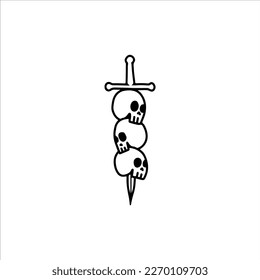 vector illustration of a skull with a doodle sword