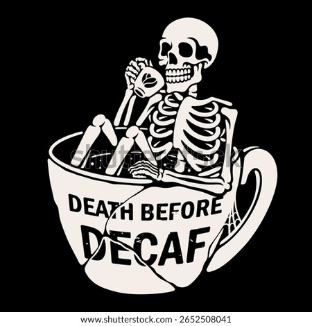 Vector illustration of a skull drinking a cup of coffee