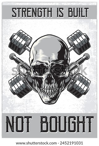 Vector Illustration of Skull and Dumbbells with Vintage Illustration Available for Poster