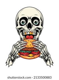 Vector Illustration Skull Eating Burger