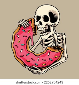 vector illustration a skull eating a delicious donut