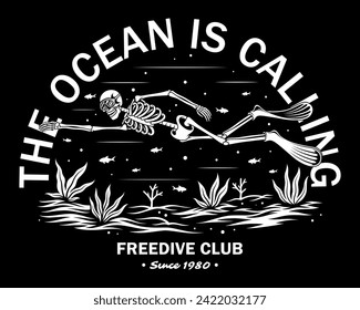 Vector illustration skull enjoy freediving