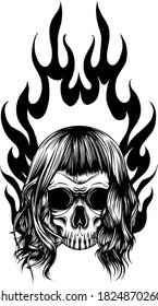 vector illustration of skull falling with fire flame