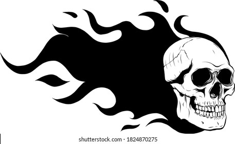 vector illustration of skull falling with fire flame