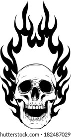 vector illustration of skull falling with fire flame