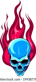 vector illustration of skull falling with fire flame