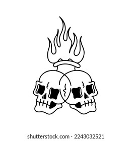 vector illustration of a skull with fire