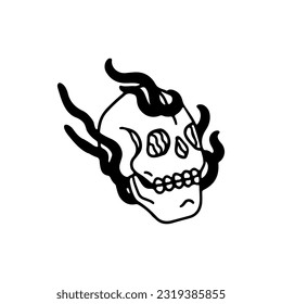 vector illustration of a skull with fire