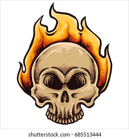 Vector illustration of Skull with fire flame