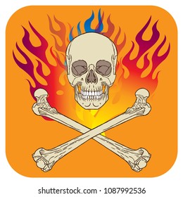 Vector illustration of Skull flame icon orange
