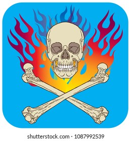 Vector illustration of Skull flame icon turquoise