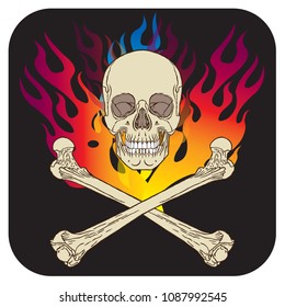 Vector illustration of Skull flame icon black