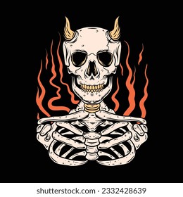 Vector illustration skull with flame for mechandise
