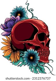 vector illustration of Skull with flower ornament on white background