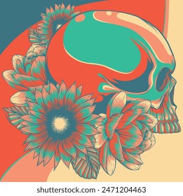 vector illustration of Skull with flower ornament on white background