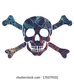 Vector illustration with skull and flowers