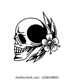  vector illustration of a skull with flowers