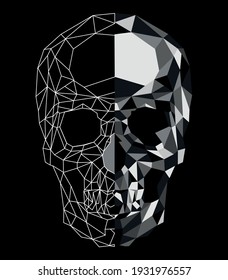 Vector illustration of skull formed by geometric shapes and structural lines.