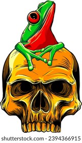 vector illustration skull with frog on white background.