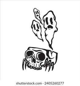 vector illustration of skull and ghost