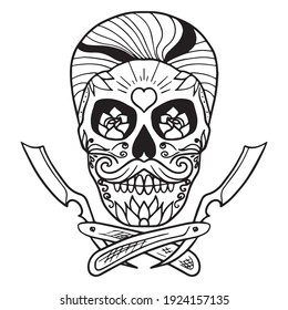 vector illustration of skull graphic design, icon, art tattoo sketch, hand draw, use in print