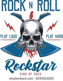 Vector Illustration of Skull and Guitars with Hand Drawing Style Available for Logo Badge