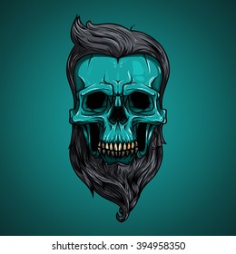 vector, illustration. skull with hair. skull hipster, skull vector, skull logo, skull art, skull sticker, skull character, skull cartoon, skull angry, skull beautiful, skull brutal