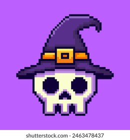 Vector Illustration of Skull hat halloween with Pixel Art Design, perfect for game assets themed designs