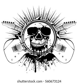 Vector illustration skull in hat, sheriff star and crossed rifle on old grunge paper. Lettering american cowboys.