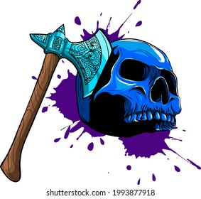 ilustración vectorial de cabeza de cráneo asesinada por hacha