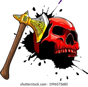 ilustración vectorial de cabeza de cráneo asesinada por hacha