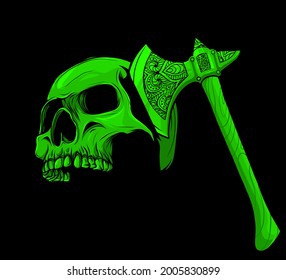 ilustración vectorial de cabeza de cráneo asesinada por hacha