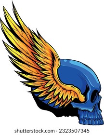 vector illustration of Skull head with wings mascot design