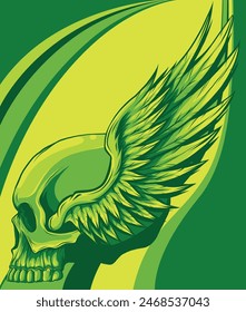 vector illustration of Skull head with wings mascot design