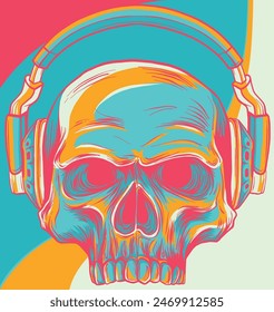 vector illustration of Skull in the headphones