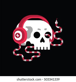 Vector illustration of skull with headphones as snake.