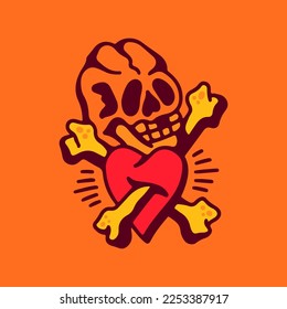 vector illustration of a skull with a heart