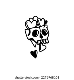 vector illustration of a skull with a heart